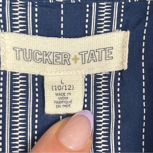 Tucker + Tate Short sleeve button down shirt blue white stripe size Large 10/12 - Picture 6 of 8